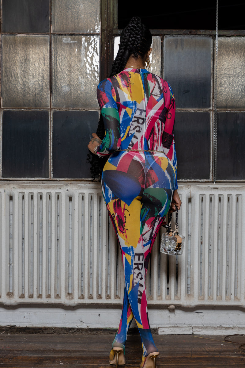 Statement Piece Colorful Mesh Jumpsuit