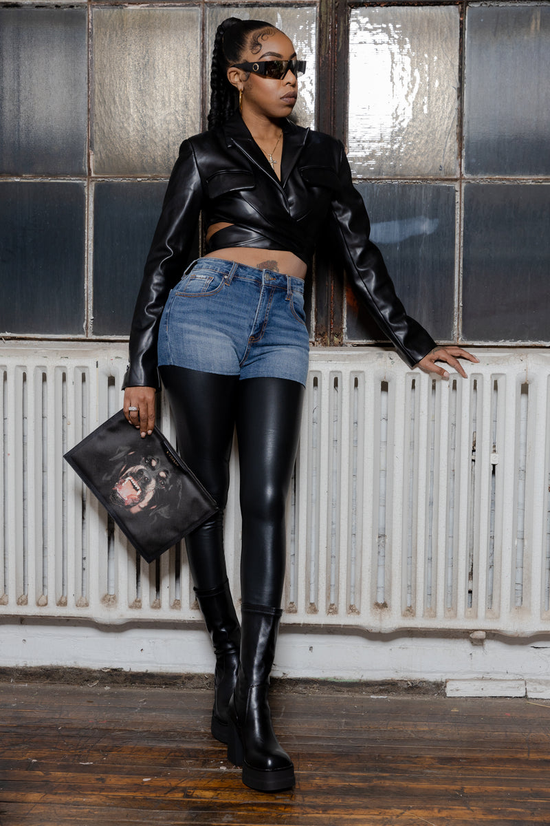 SNM Crop PU Leather Tie Up Top